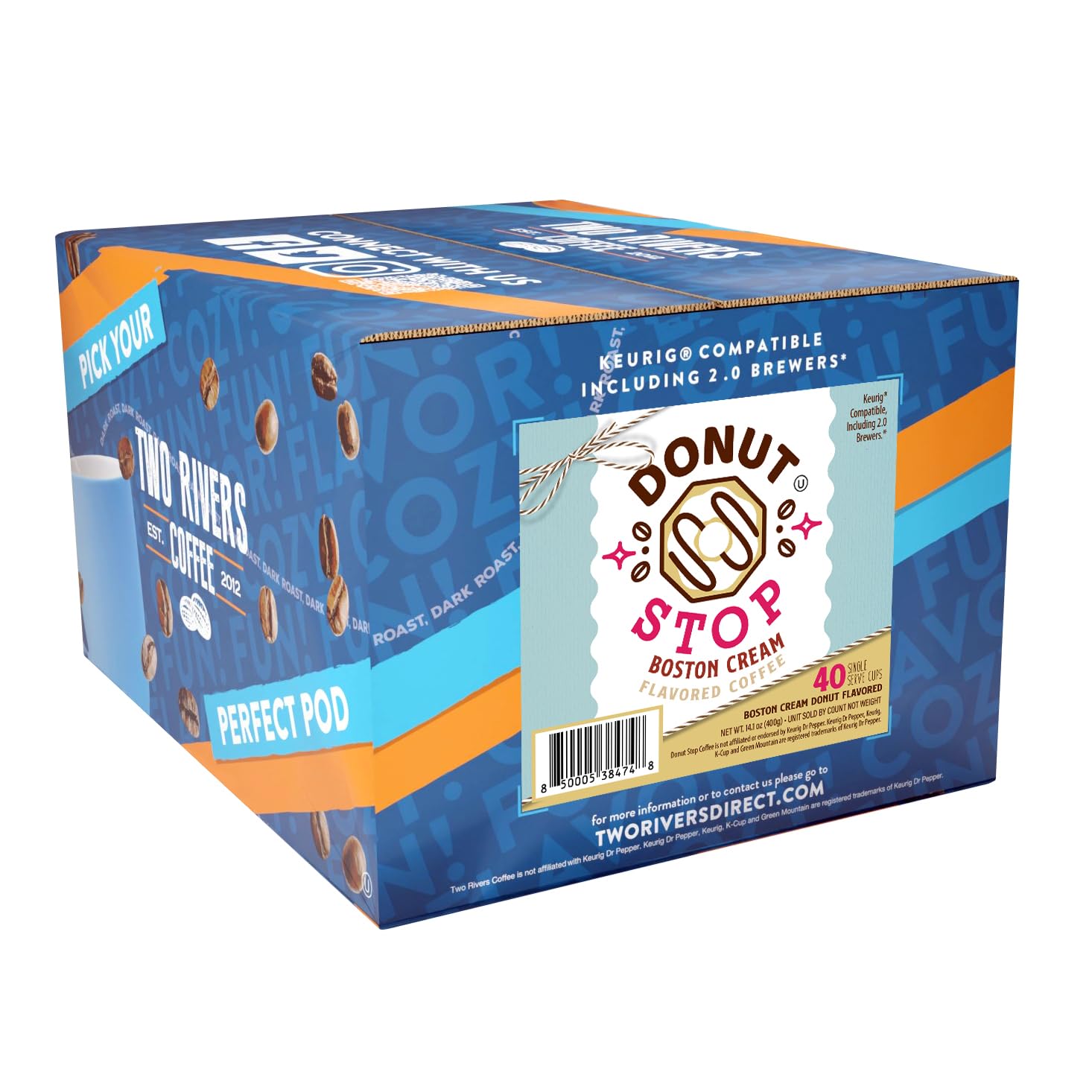 Donut Stop Cápsulas de café con sabor a café, compatibles con cafeteras 2.0 K-Cup, sabor Boston Cream Donut, 40 unidades