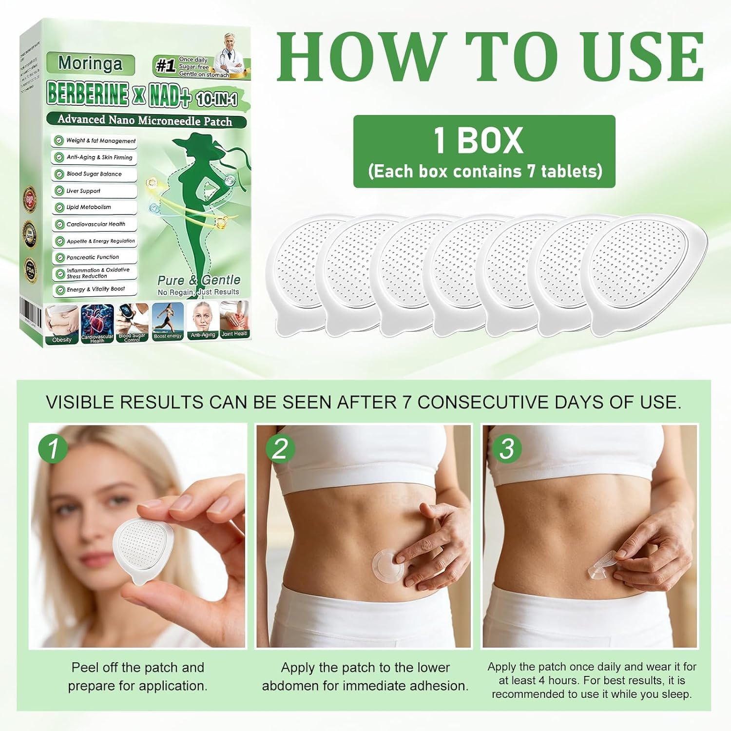 New 56Pcs 𝐌𝐨𝐫𝐢𝐧𝐠𝐚 & 𝐁𝐞𝐫𝐛𝐞𝐫𝐢𝐧𝐞 Patches for Weight Loss, 10-in-1 Nano Microdarts 𝐌𝐨𝐫𝐢𝐧𝐠𝐚 𝐁𝐞𝐫𝐛𝐞𝐫𝐢𝐧𝐞 Patch, Natural Berberine Patches for Women and Men, Ultra-Thin Invisible Gentle Skin Formula — view 3
