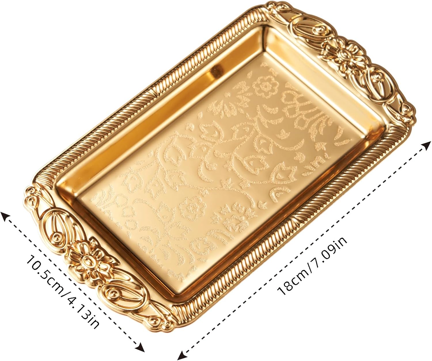 Metal Decorative Tray, 7.09"X4.13" Jewelry Dish Organizer, Gold image 2