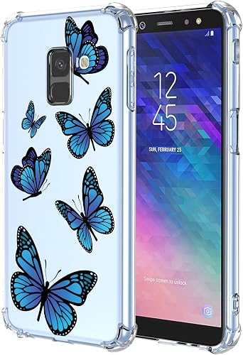 Floral Case for Galaxy A6 2018 Case, Samsung A6 2018 SM-A600U Case Clear TPU Animal Blue Butterfly Slim Cute Cover Transparent Soft Bumper Protective Case for Samsung Galaxy A6 2018 Butterfly