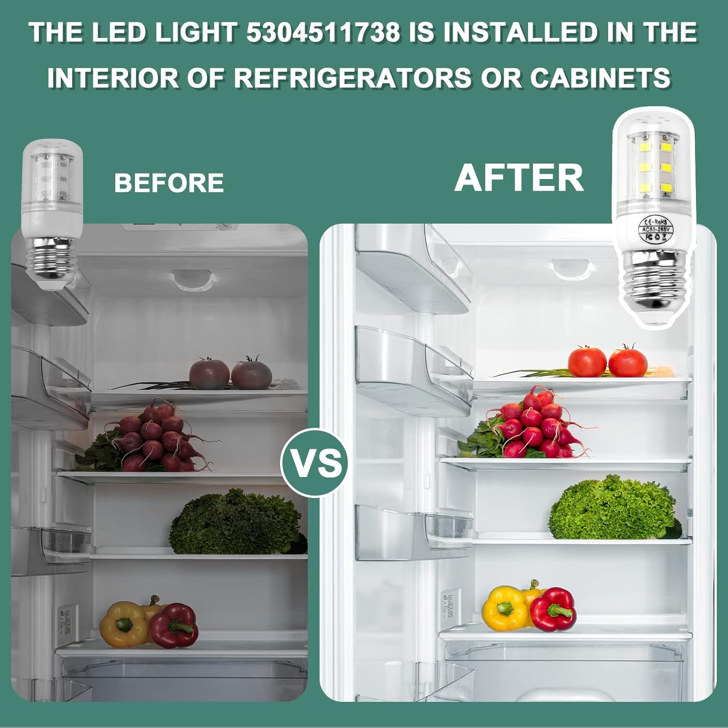AMI PARTS Updated 5304511738 Light Bulb Refrigerator kei d34l LED Bulb 3.5W Compatible with frig.idaire Refrigerator Light Bulb (85V-265V White Light*4 Pice)