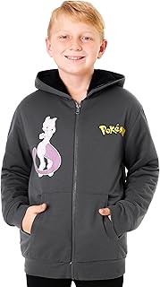 Pokemon Sherpa Fleece Hoodie for Boys, Teens, Ages 7-14, Hooded Zip-Up Sweatshirt, Warm Hoodies, Anime Gifts for Boys