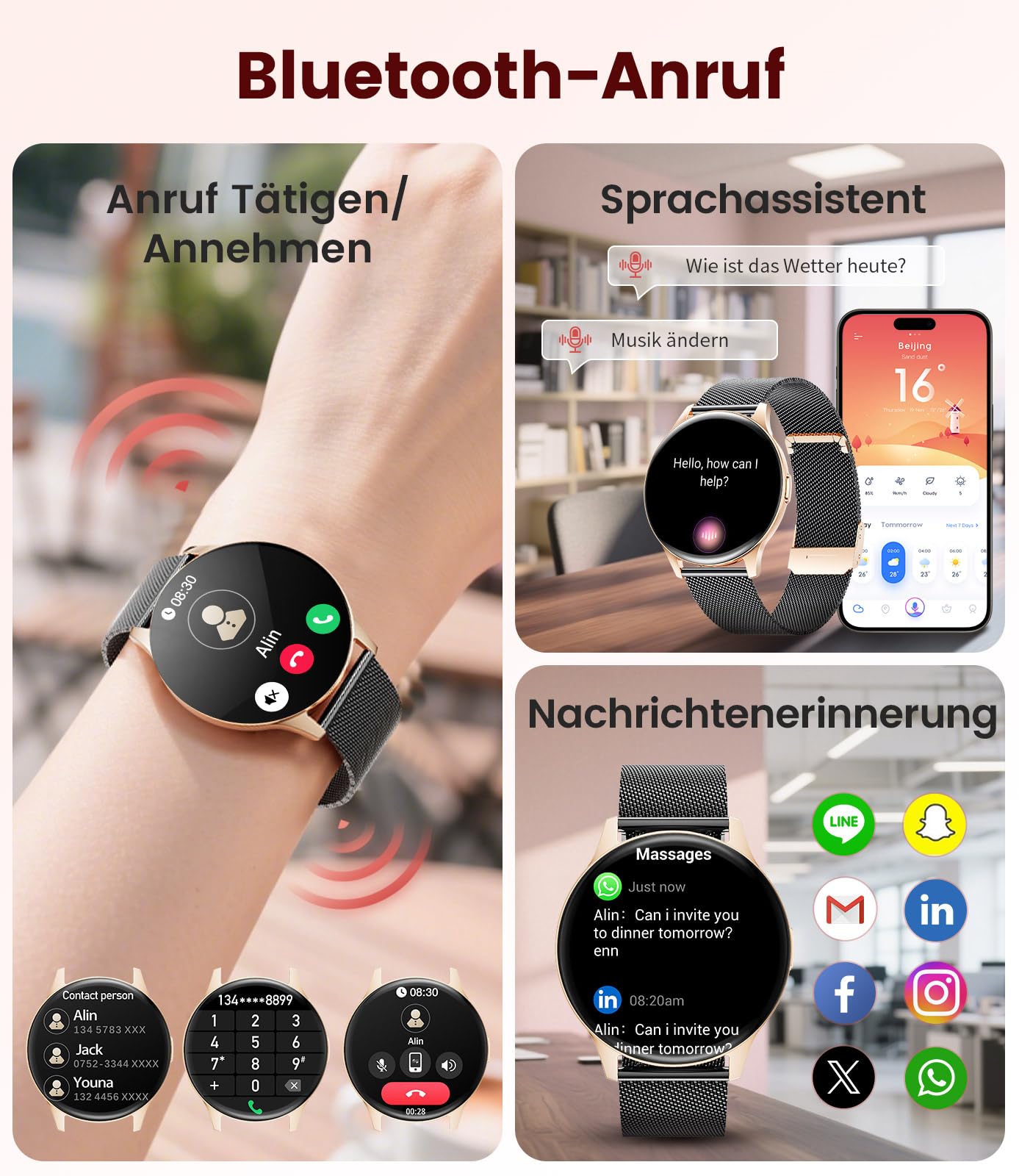 FITFLEX Smartwatch Damen, 1.43" HD Fitnessuhr mit Telefonfunktion, 120+Sportmodi, Monitor 24/7 Pulsuhr/SpO2/Schlafmonitor/Kalorien, Fitness Tracker, IP68 Wasserdicht Smart Watch, iOS Android, Schwarz