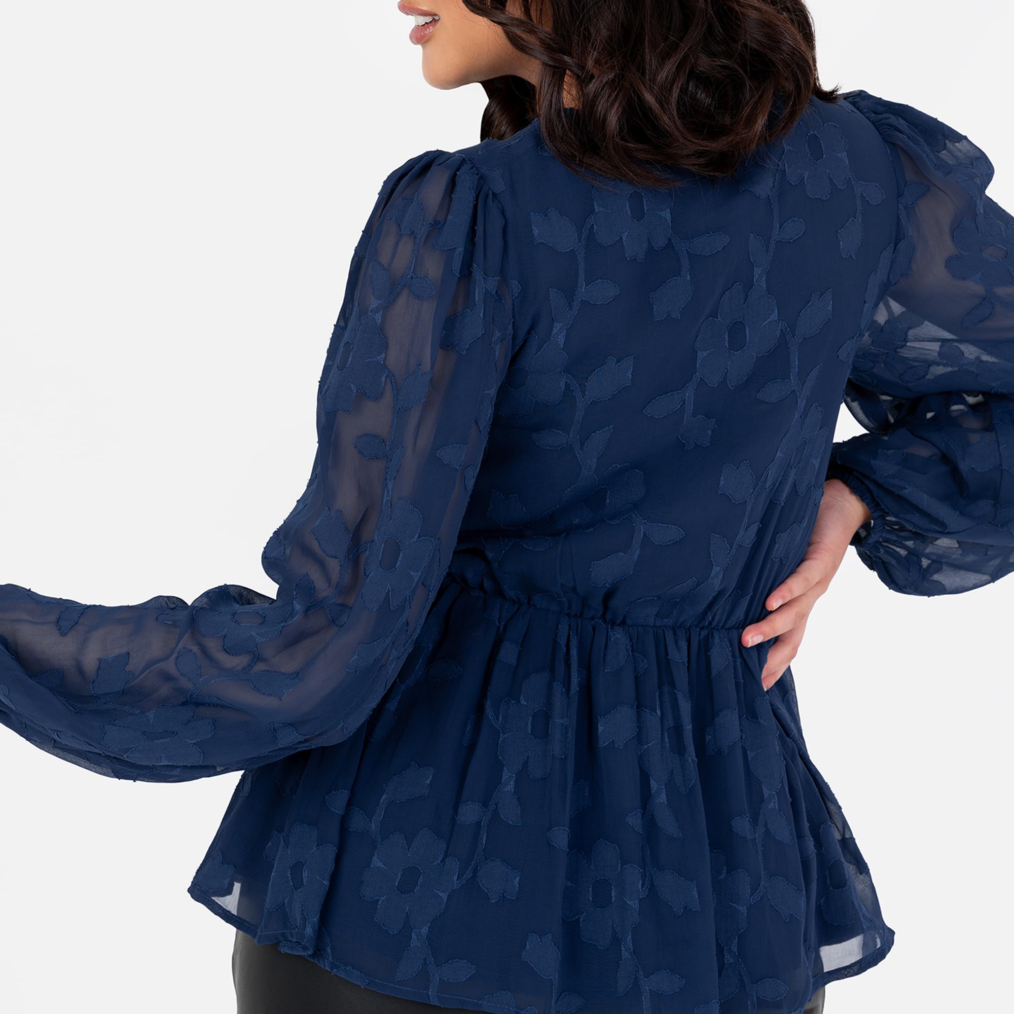 Lovedrobe Women's Floral Top Ladies Blouse Long Balloon Sleeve V-Neckline Peplum Chiffon Tie Front Smart Casual Office Wear Blouse Femme (Lot de 1)