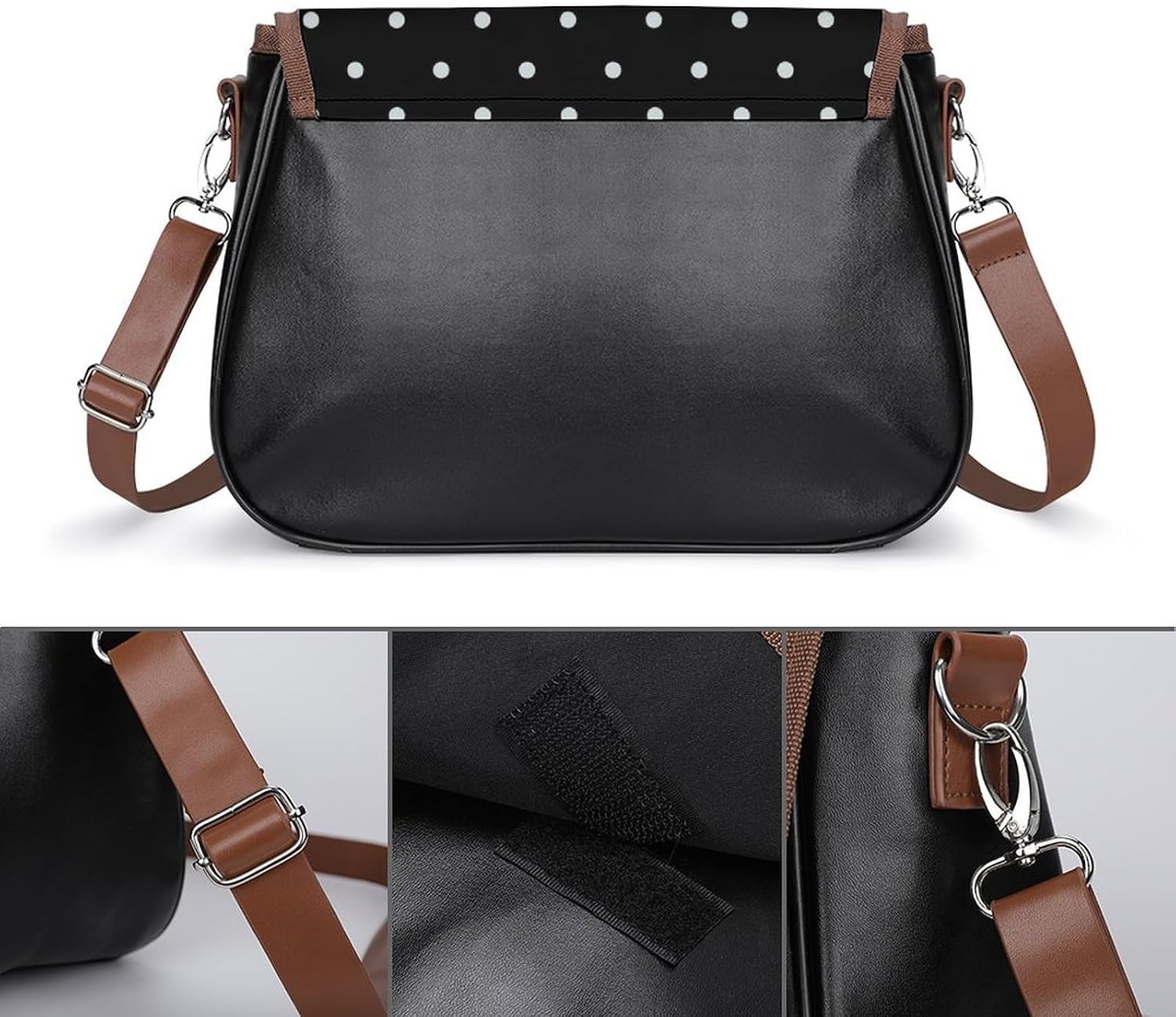 Black Polka Dot Dotted ModernWomen's Faux Leather Crossbody Bag, Waterproof Wrinkle-Resistant Shoulder Bag with Detachable Strap, Large Capacity Casual Handbag, Fashion Daily Purse for Shopping Work D