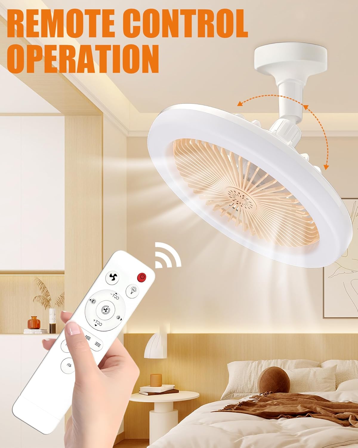 White 10" Ceiling Fan with Dimmable LED Light and Remote