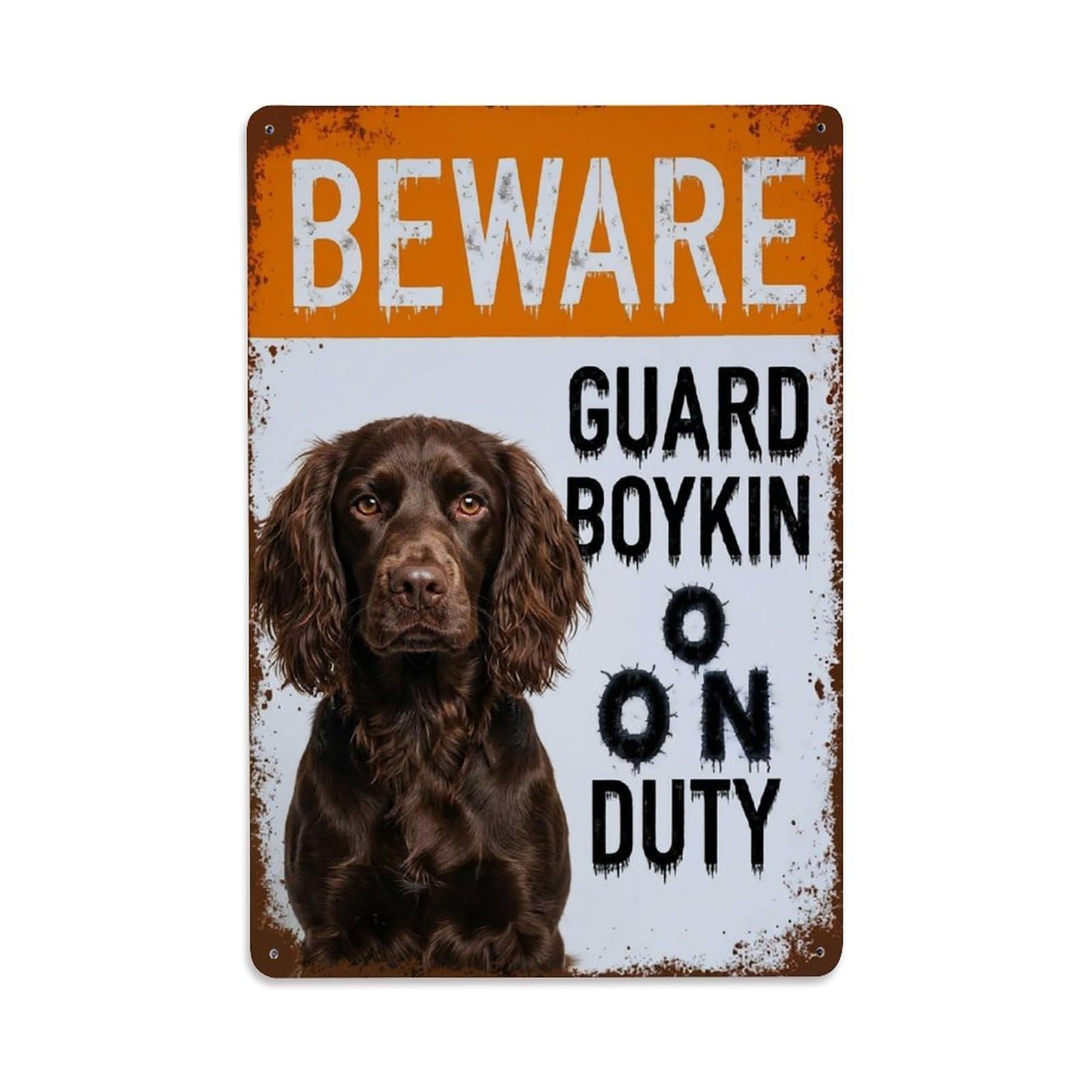 Vintage Funny Boykin Guard Beware of Dog Alcove Metal Tin Sign Plaque Wall Decor for Cafe, Club Bar, Office, Garden Metal Poster 8x12Inch