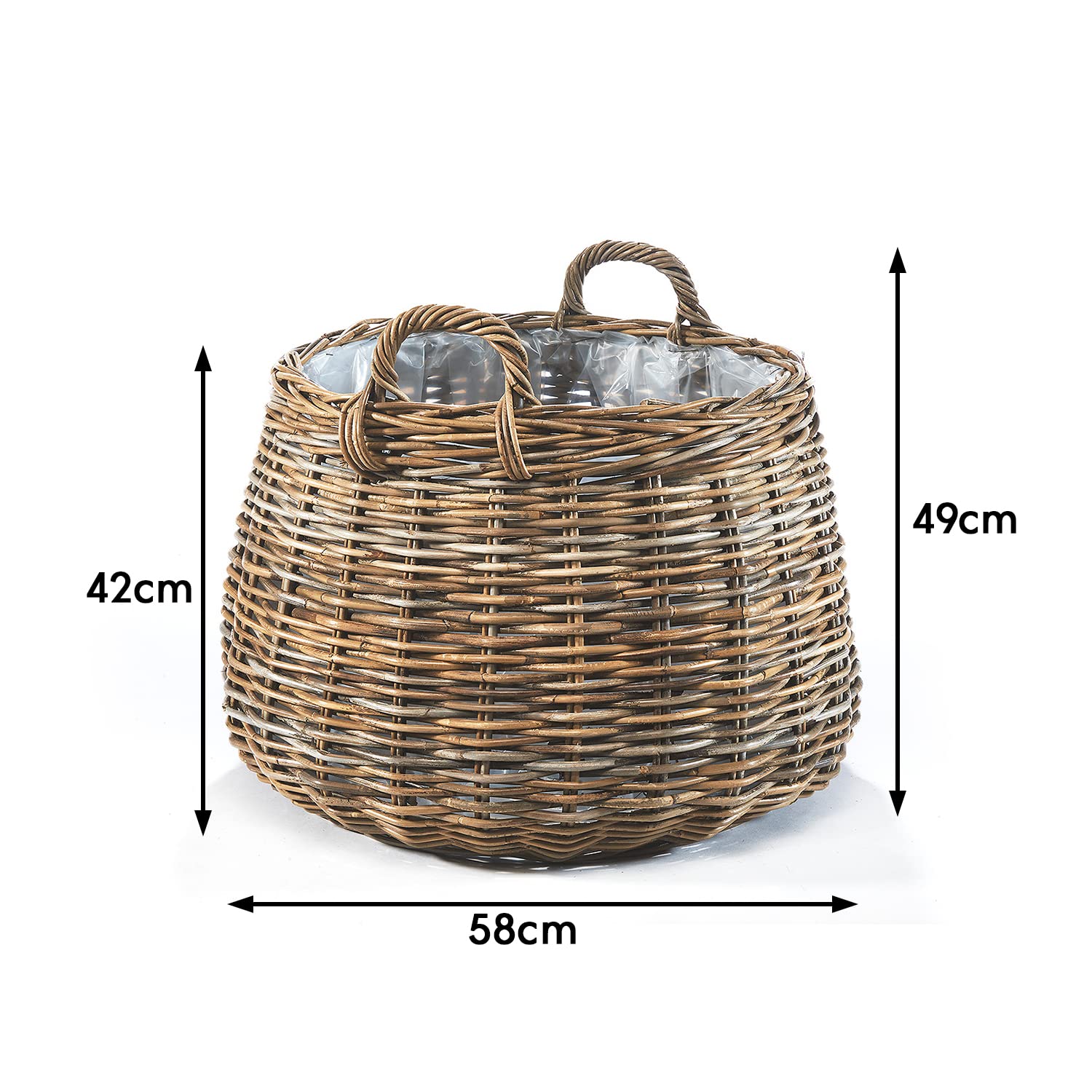Kobolo Pflanzkorb Pflanzkübel rund XXL in aus Rattan mit Folie Grau