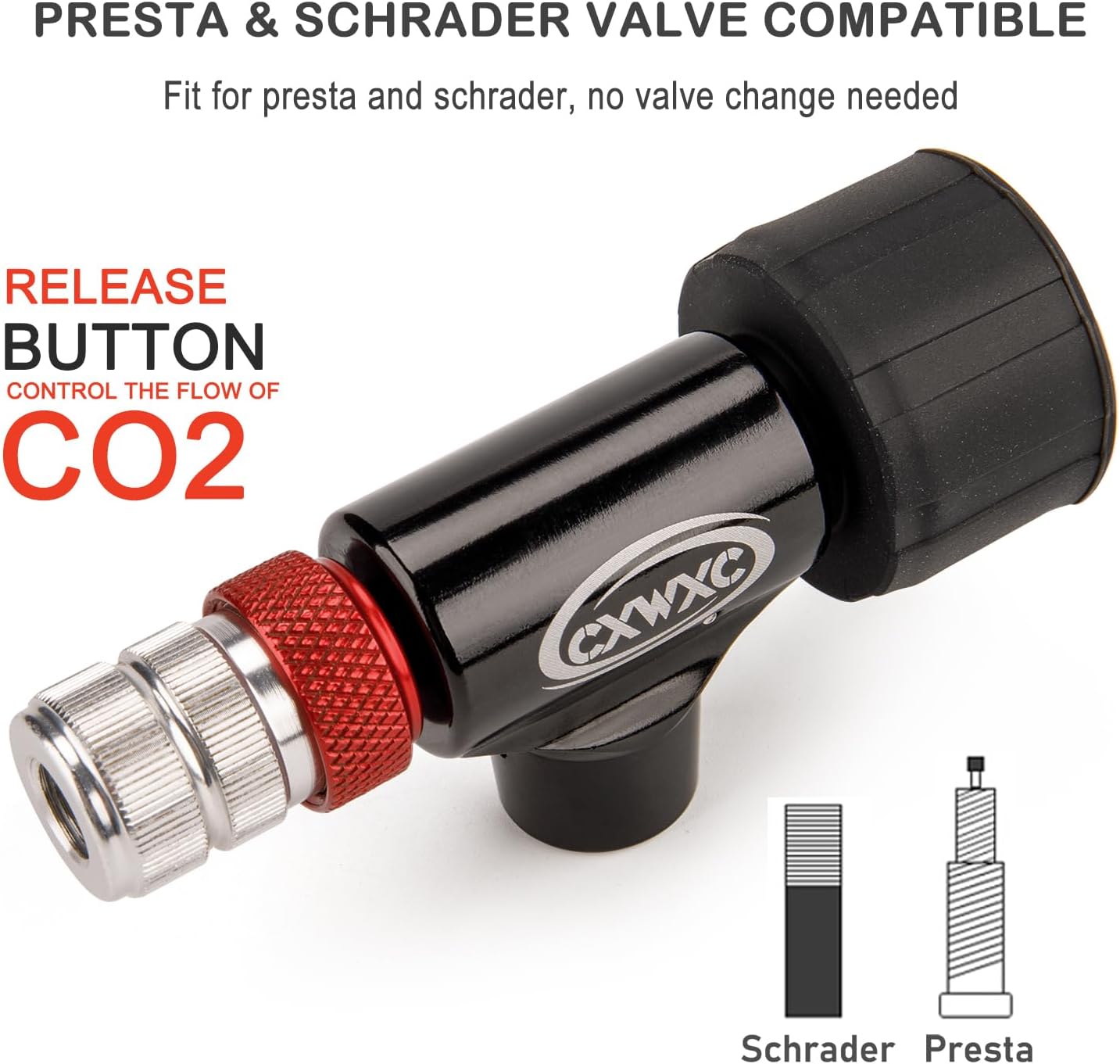 CXWXC CO2 Inflator with Pressure Gauge / 5 x 16g CO2 Cartridges - Presta & Schrader Valve Compatible - CO2 Bike Pump for Road and Mountain Bikes