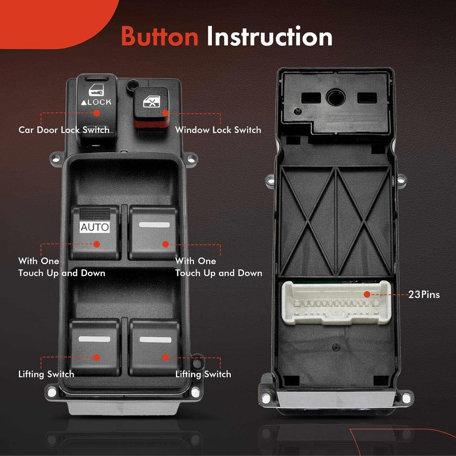 A-Premium Driver Side Master Power Window Switch Replacement for Honda Accord 2003-2007 Sedan, Replace # 35750-SDA-H12