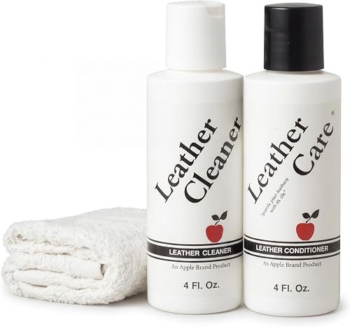 Apple Brand Leather Cleaner and Conditioner Care Kit, conditioning a leather bag