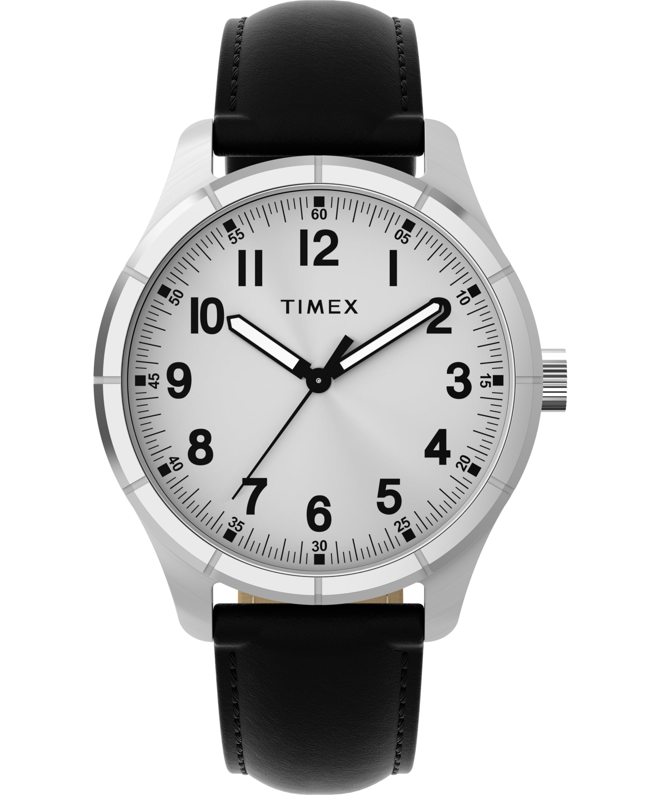 Timex Men's Main Street 42 mm Watch - Black Leather Strap with Silver-Tone Dial and Silver-Tone Case TW2Y16000