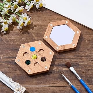 Mini Paint Palette, Portable Honeycomb Wooden Watercolor Palette, Painter Travel Palettes, Mini Palettes Box with Lid and Mixing Tray, Diameter 2.76 Inch