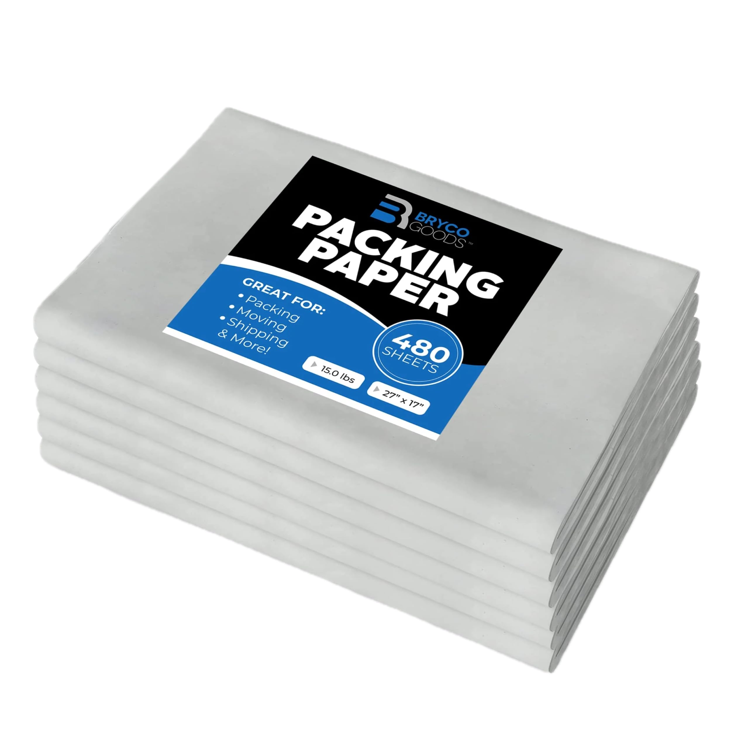Bryco Goods Packing Paper Sheets for Moving - 15lb - 480 Sheets of Newsprint Paper - Must Have in Your Moving Supplies - 27" x 17" - Made in USA