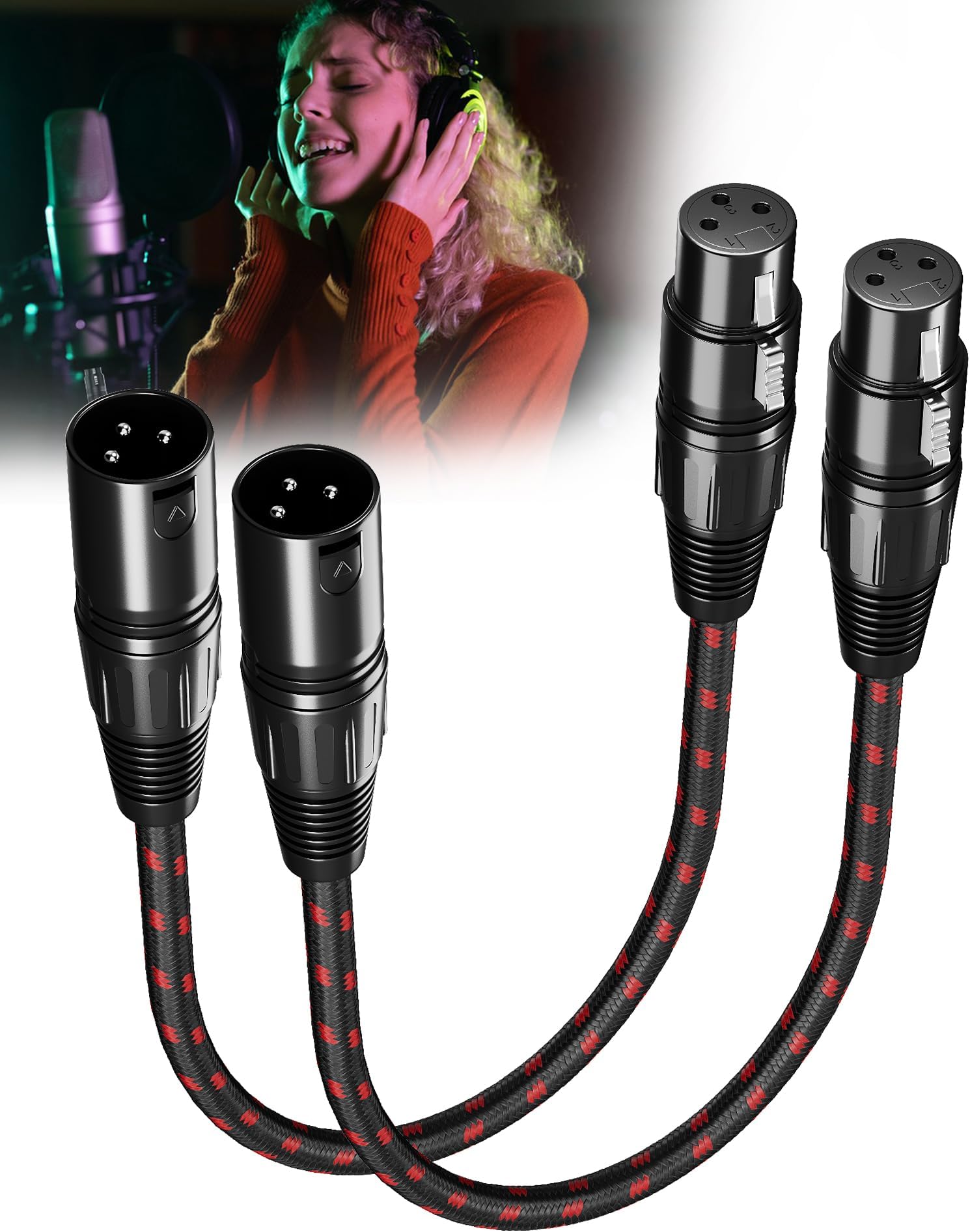 Short XLR Microphone Cable Braided Balanced Shielded XLR Cables 1ft feet 2 Pack Male to Female 3 Pin for Microphones Recording, Live Stage, Audio Mixer, Amplifier，Speaker,Camcorder