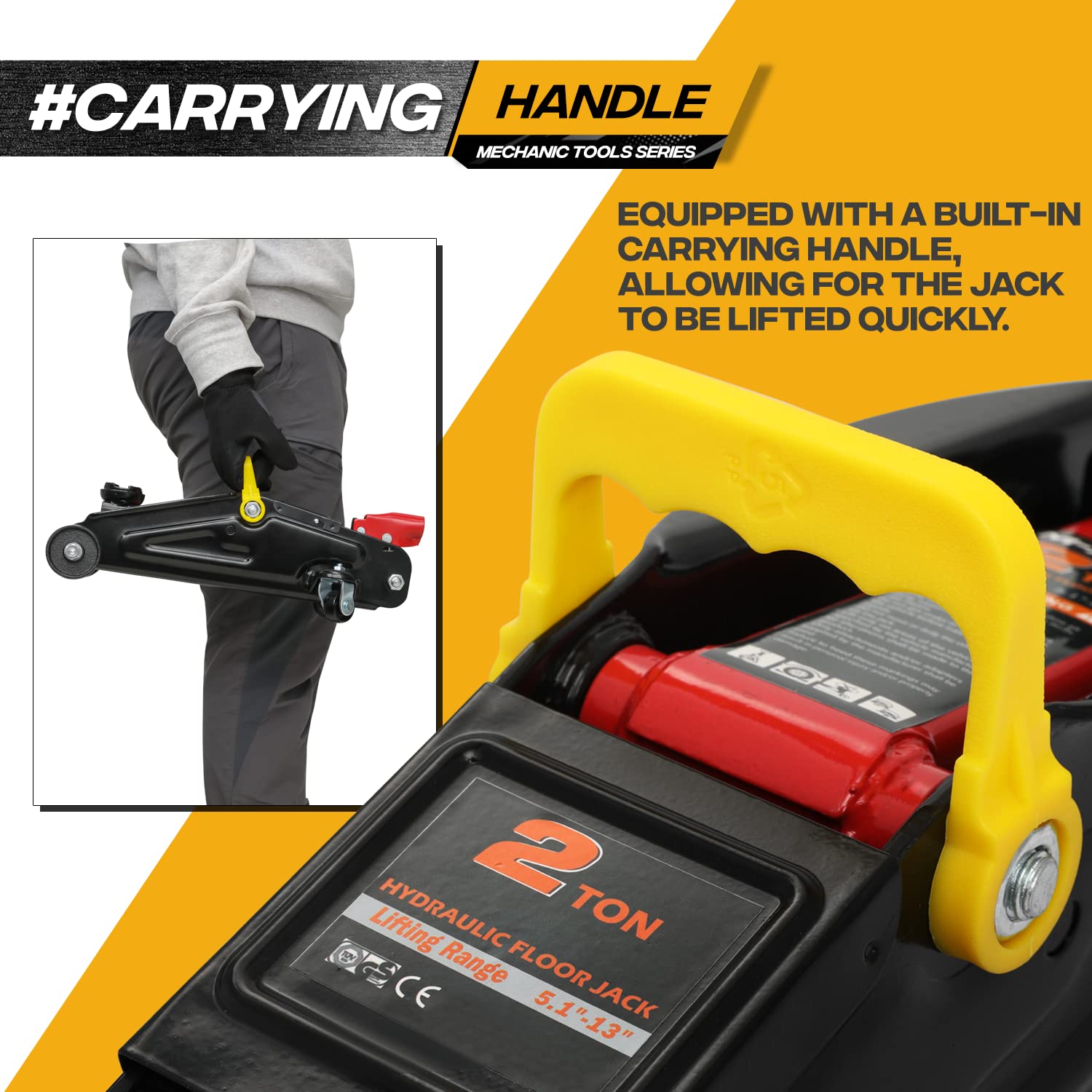 Magshion Cric idraulico a carrello da 2 tonnellate con custodia per il trasporto, resistente fino a 1814 kg, cric per auto, a basso profilo, per SUV, pickup, manutenzione di veicoli in garage e
