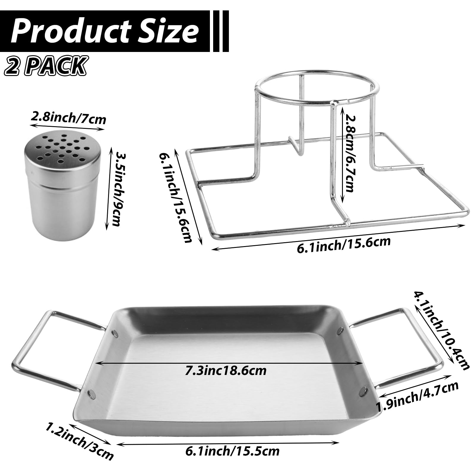 Paquete de 2 soportes para latas de cerveza, de acero inoxidable, bandeja de goteo vertical resistente para asar pollos para parrilla horno barbacoa (2 sartenes + 2 estantes)