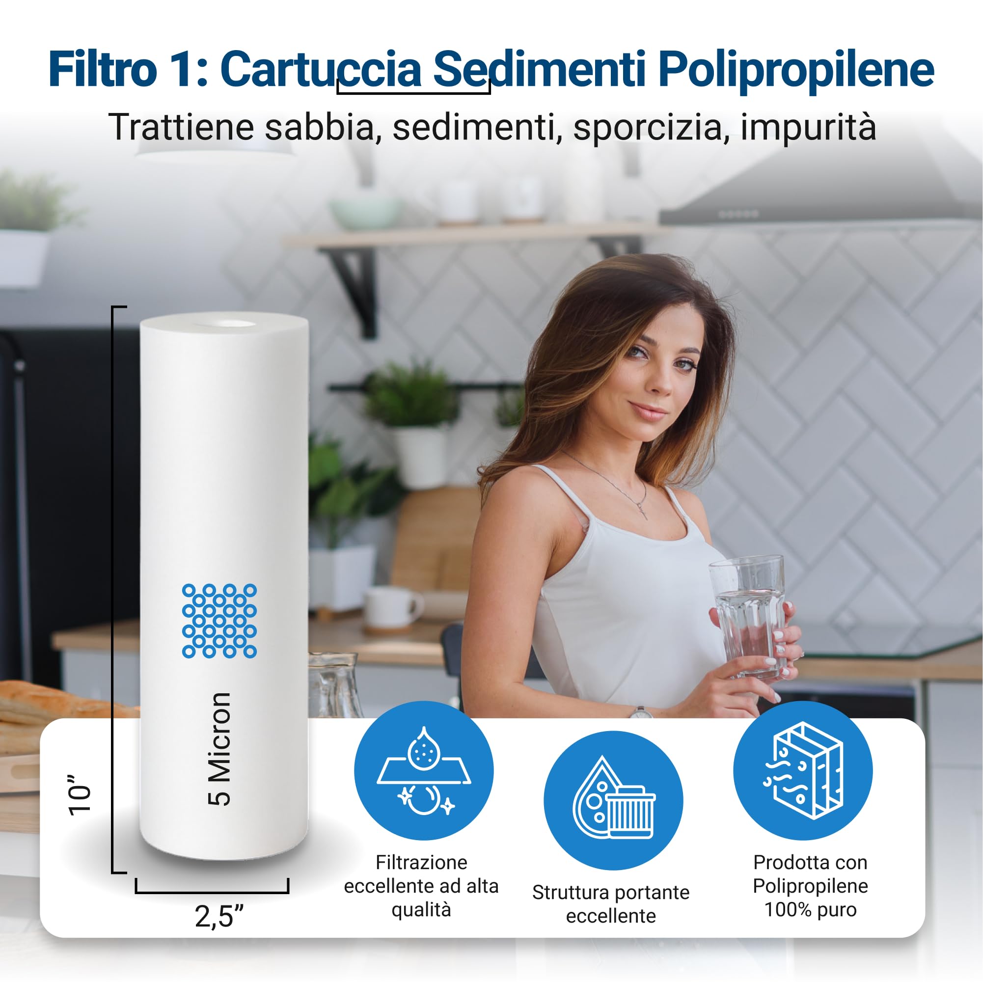 Kit Ricambio Filtri Osmosi Inversa 5 Stadi con Membrana 75 GPD