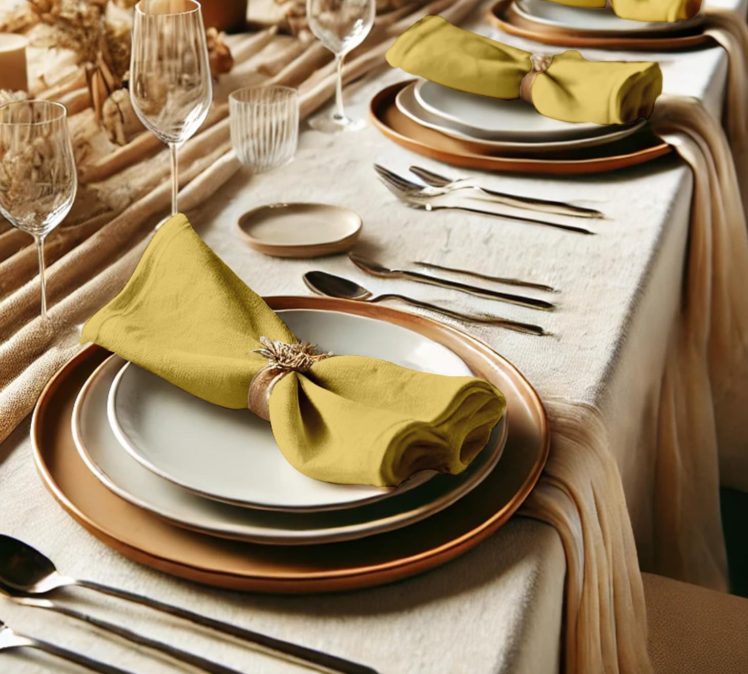 Premium Cotton Twill Napkins - Set of 12, 20-Inch, Yellow Solid Color, Durable & Absorbent Cloth Napkins for Dining, Parties, and Home Decor - Machine Washable