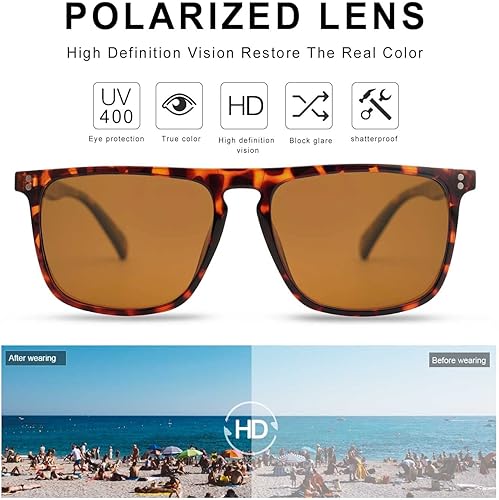 Miniatura 3 de VANLINKER Gafas de sol cuadradas polarizadas para hombres y mujeres, sombras oscuras con protección UV para conducir VL9748