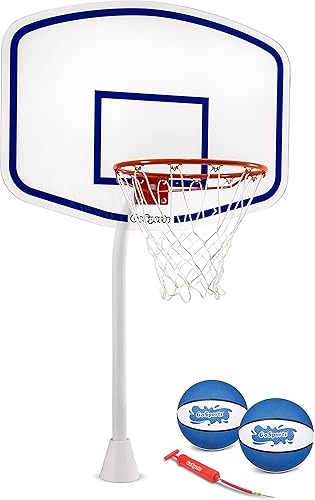 GoSports Juego de baloncesto para piscina enterrada con borde regulador, 2 pelotas de baloncesto y bomba, elige tu estilo