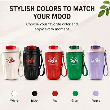 Coffee Vacuum Flask, Portable Coffee Cup with Lid and Handle, Stainless Steel Insulated Water Bottle for Home, Office and Outdoor Use, Travel Coffee Mug (White)