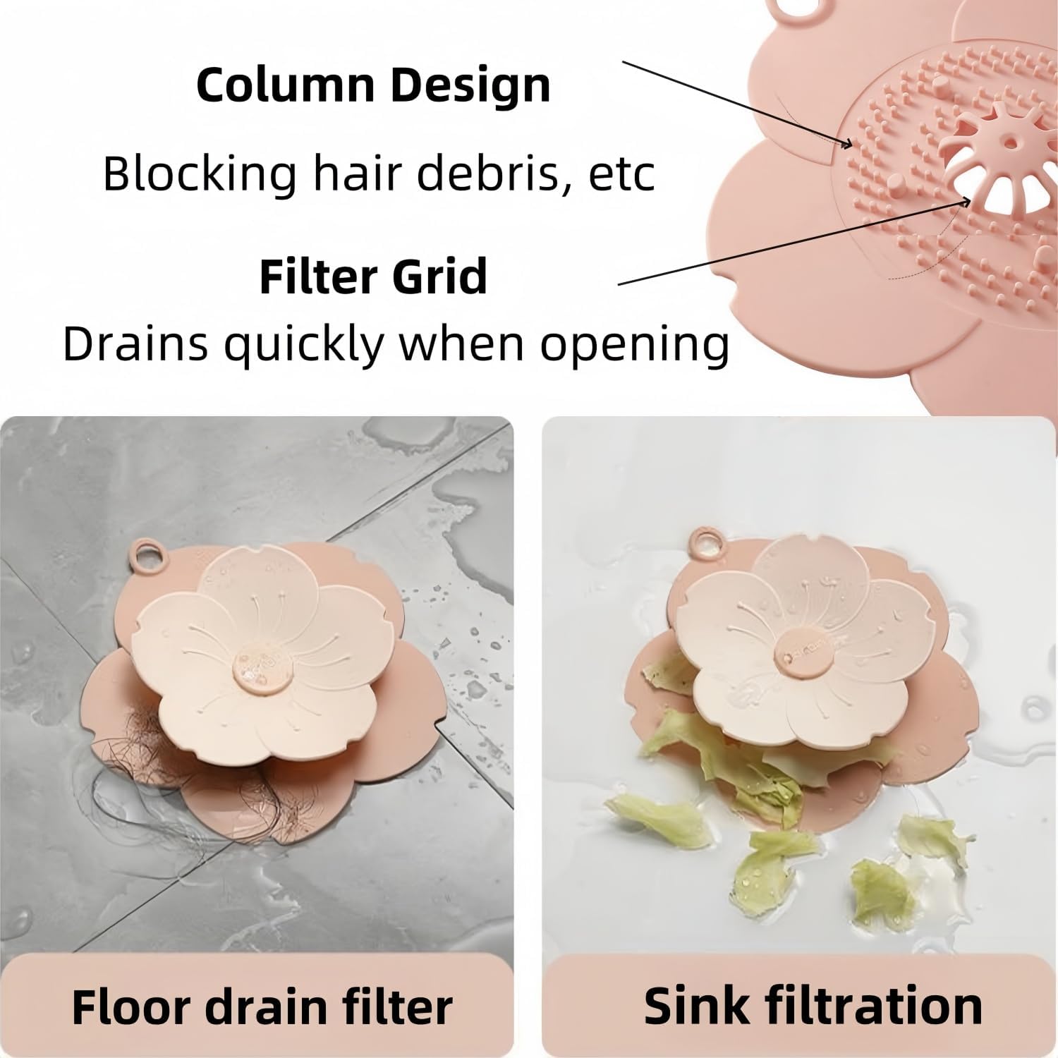 Silicone Bathtub Drain Cover/Strainer - Dual Use Tub Stopper & Floor Drain Protector - Purple Flower Shape Hair Catcher (Green): Yellow