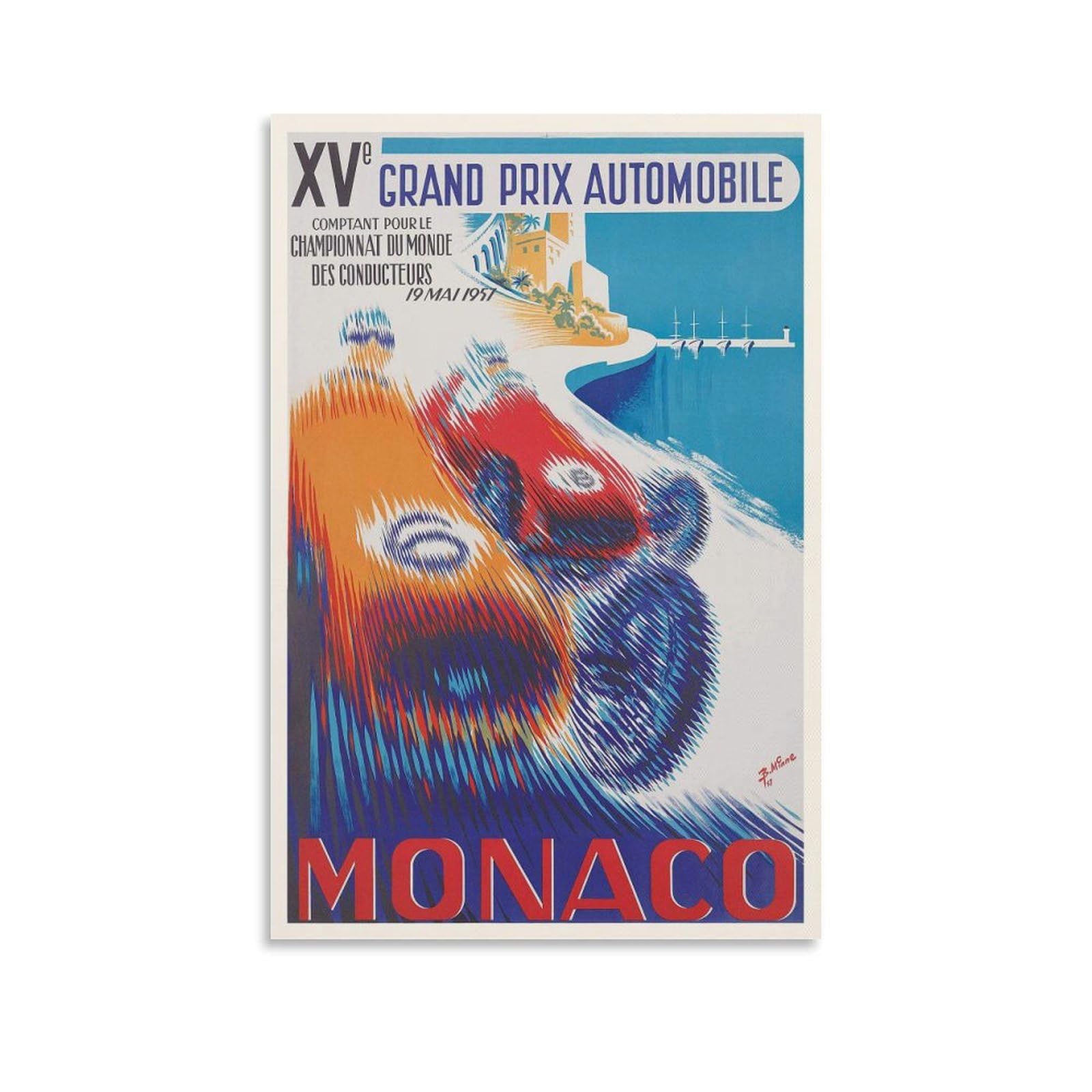Qzfncoyu Unframe-Style Monaco 15Th Grand Prix Vintage Racing Art Poster Canvas Poster Bedroom Decor Landscape Office Room Decor Gift 12X18inch(30X45cm)