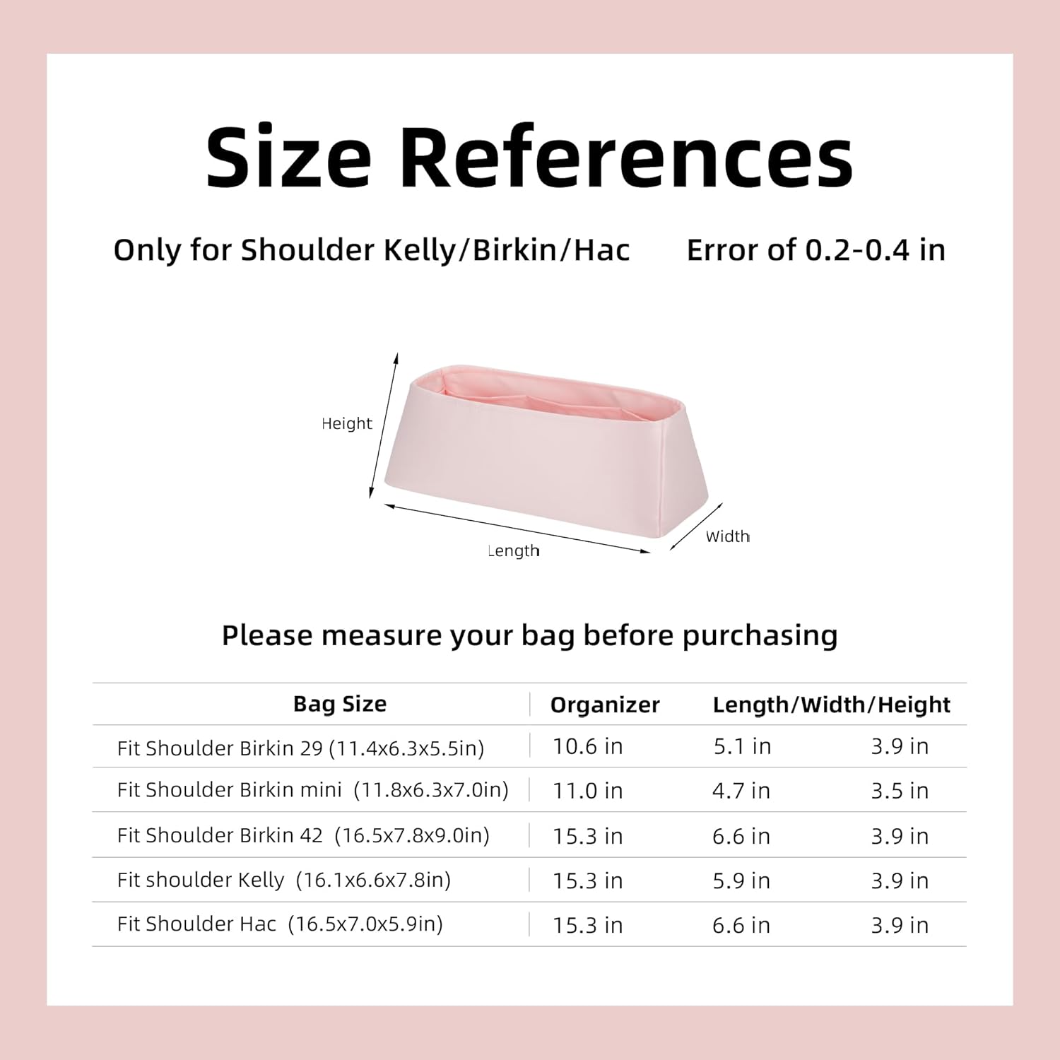 DGAZ Purse Organizer Silky Smooth For ShoulderBirkin Bags,Silk,Luxury Handbag Tote in Bag Shapers, Women(Pink,ShoulderBirkin42)