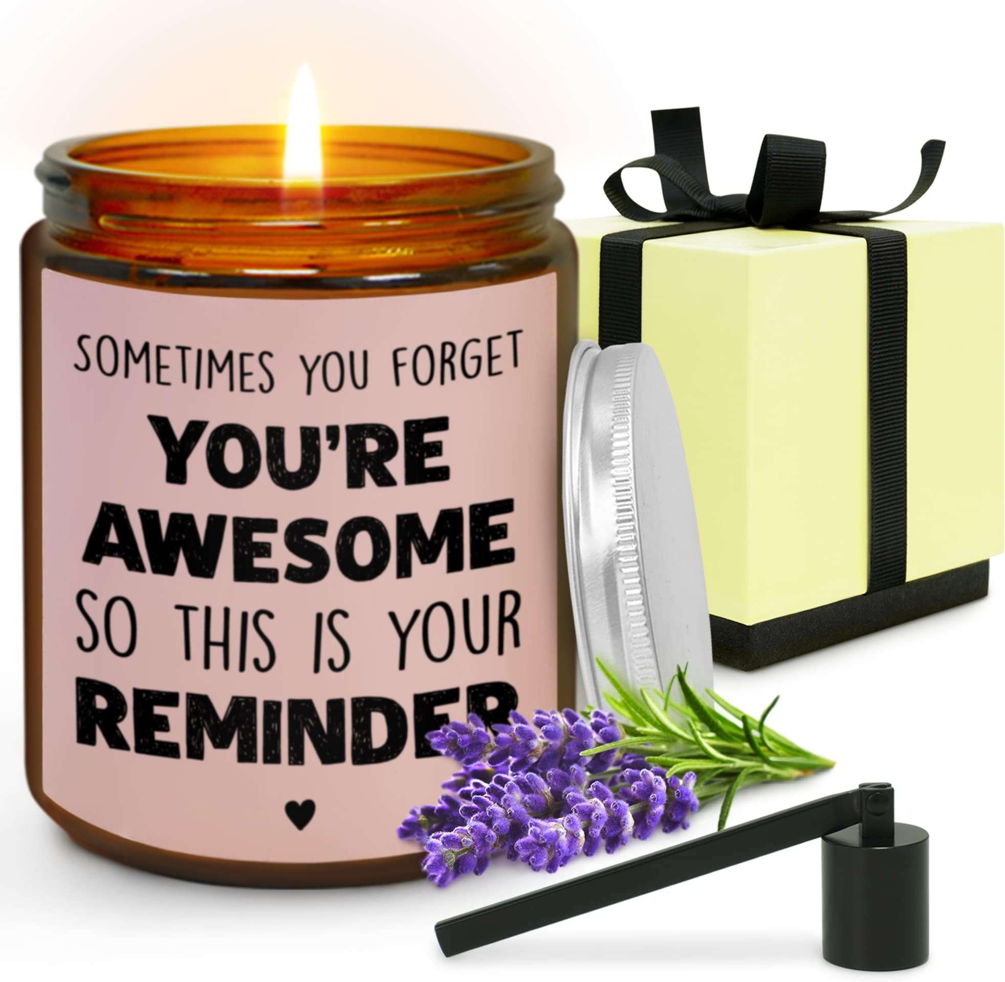 Inspirational Candles for Women, Men - You're Awesome Candles with Candle Snuffer - Lavender Candles Gifts for Women, Friends, Coworkers, Sisters, Teachers - Boss Day Candle with Saying