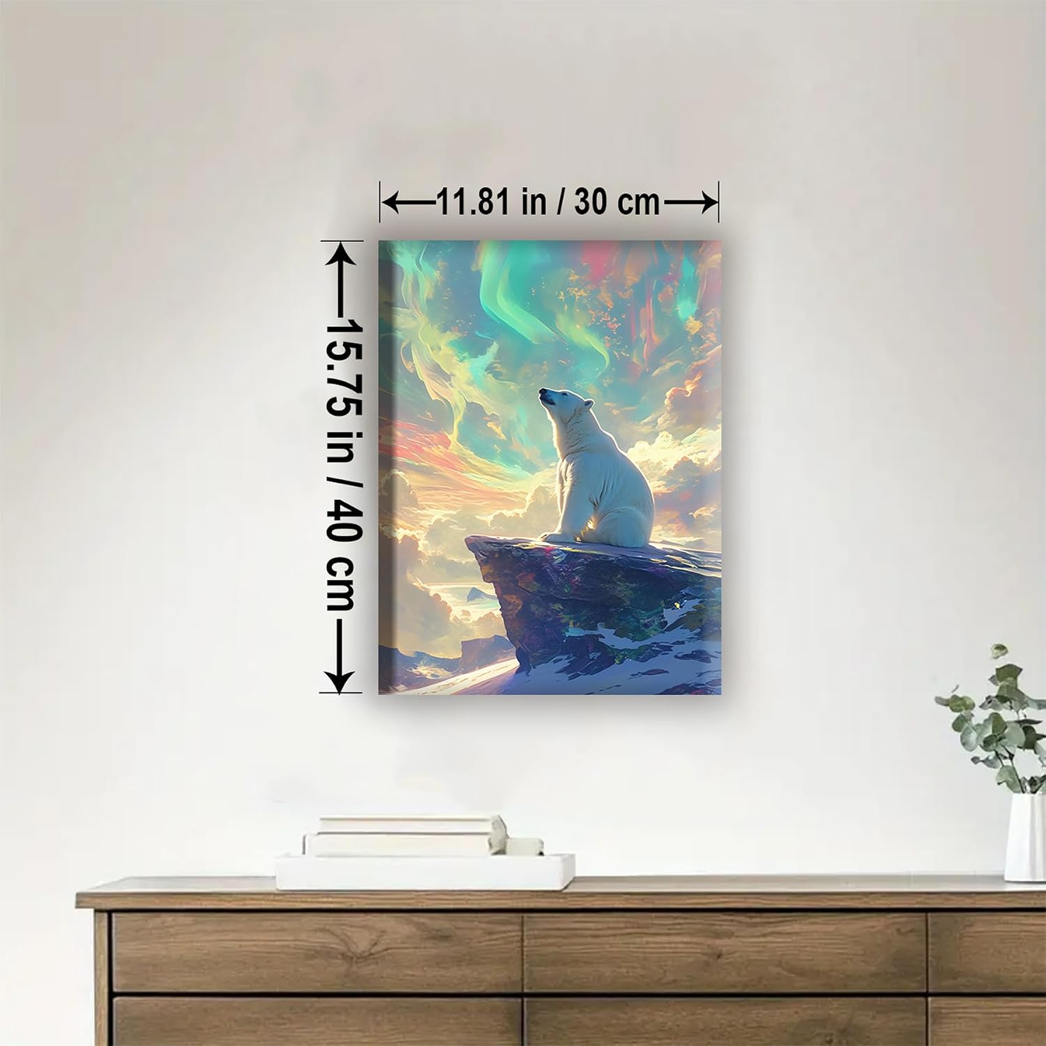 Aeontinity Polar Bear Watching Northern Lights Animal Framed Canvas DIY Paint by Numbers Kit Bar Cafe Cave Home Room Wall Bathroom Porch Patio Decor Gift, 16 x 12 Inch image 2