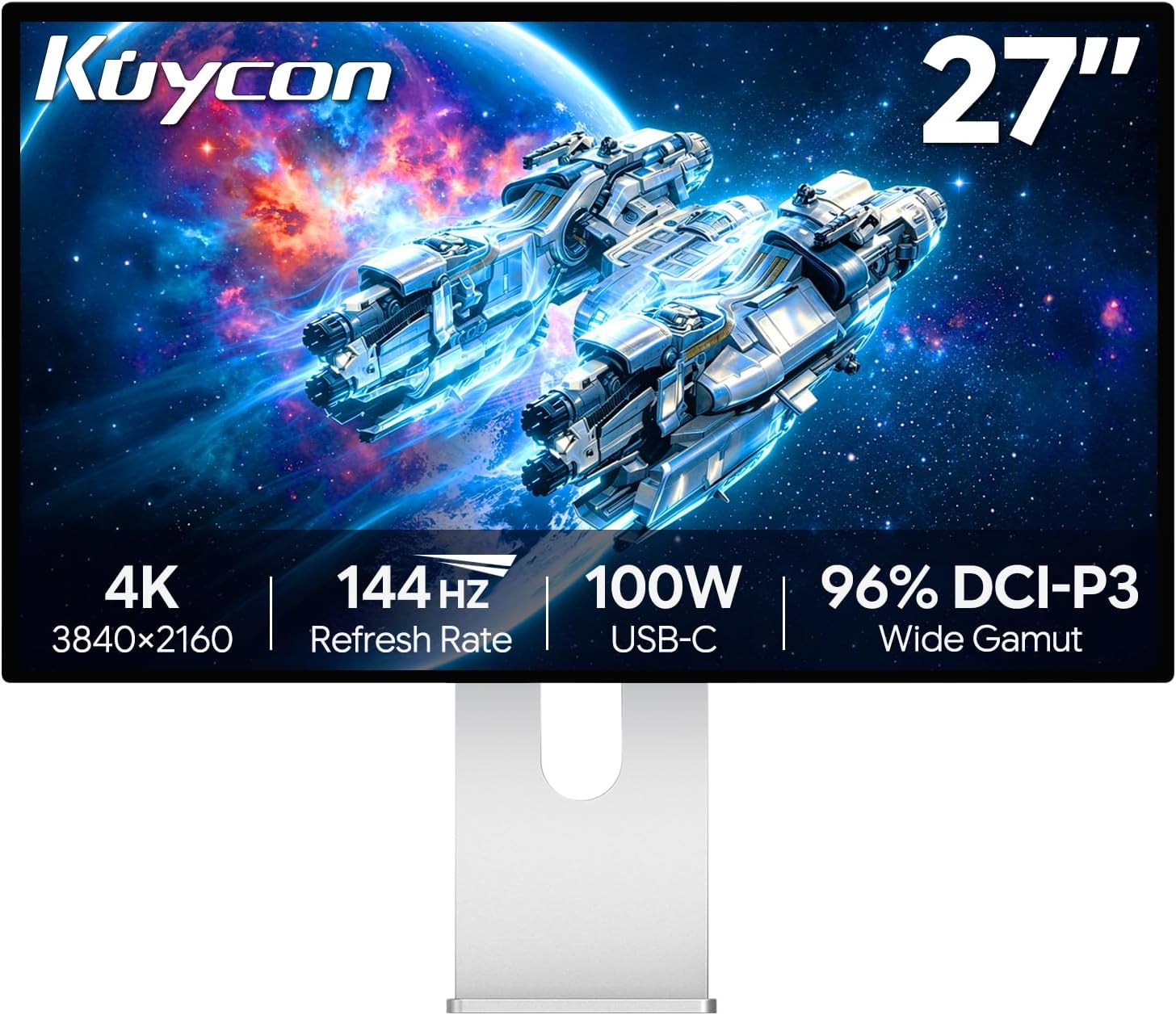P27D 27’’ UHD (3840 x 2160) 4K 144Hz Glossy Monitor, IPS Panel, 10-Bit Color, 99% sRGB, 96% DCI-P3, 5ms, HDR, Low Blue Light, Eye Care (Minimalist - with Stand)