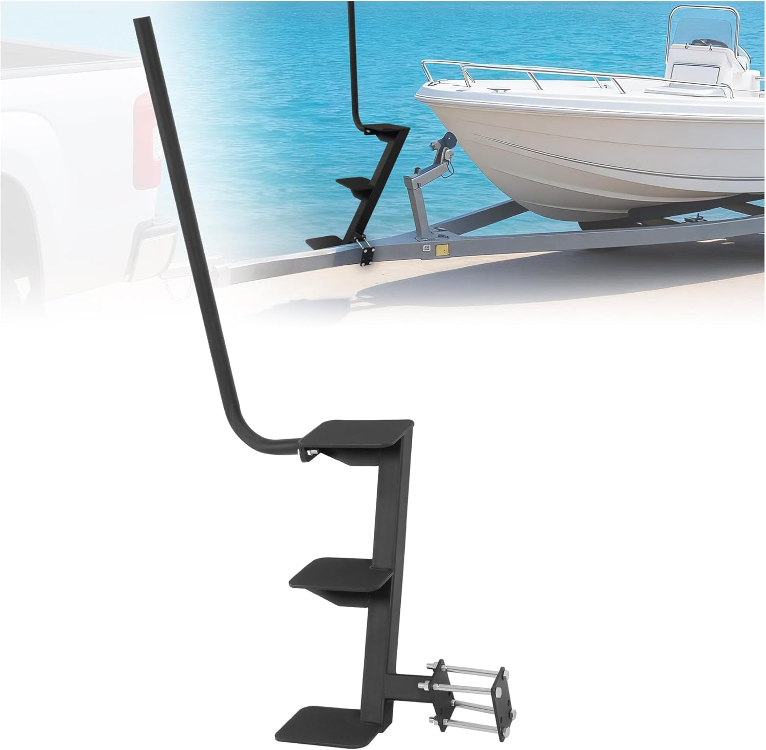 Universal 3-Step Boat Trailer Step Heavy-Duty Steel 450LBS Black Side Mount Trailer Tongue Steps