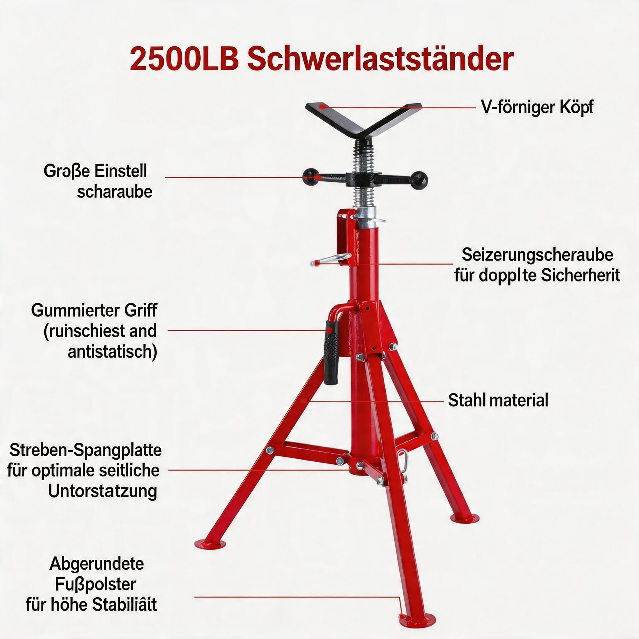 GarveeTech 1134kg Rohrständer v-Kopf Klappbar Höhenverstellbar Profi | 1/8" bis 12" Rohre; Kohlenstoffstahl; Tragbar; Rohrstütze; Schweißzubehör; Montage; Sicherer Stand; Baustelle; Robust