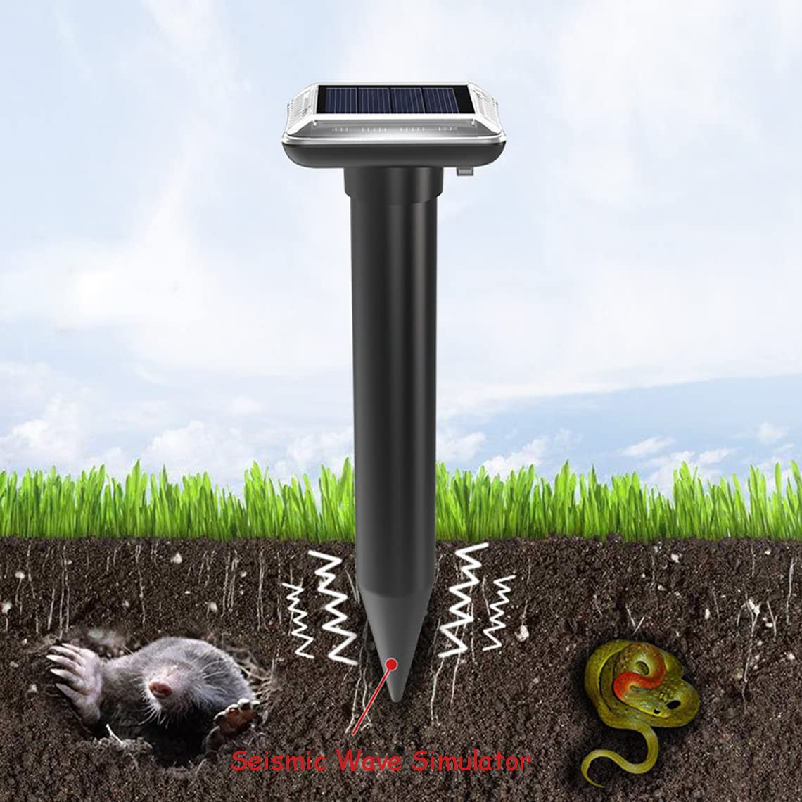 MOREIH Solarny odstraszacz kretów, suseł, ultradźwiękowy, zasilany energią słoneczną, pułapka na norniaki, węża, gryzonie, kolce sterujące, do użytku na zewnątrz, trawnik, podwórko, 6 szt