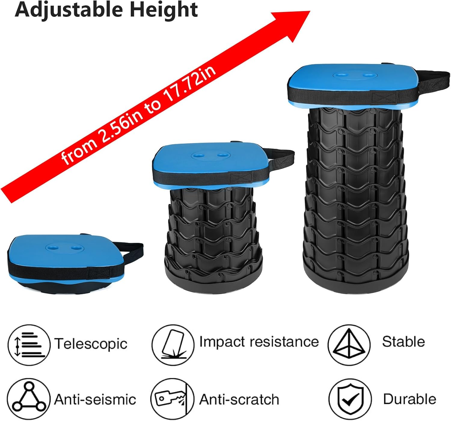Outward Gear Upgraded Collapsible Stool Heavy Duty 550lbs Load Capacity Portable Foldable Sturdy Telescopic Stool for Camping Travel Hiking (Blue)