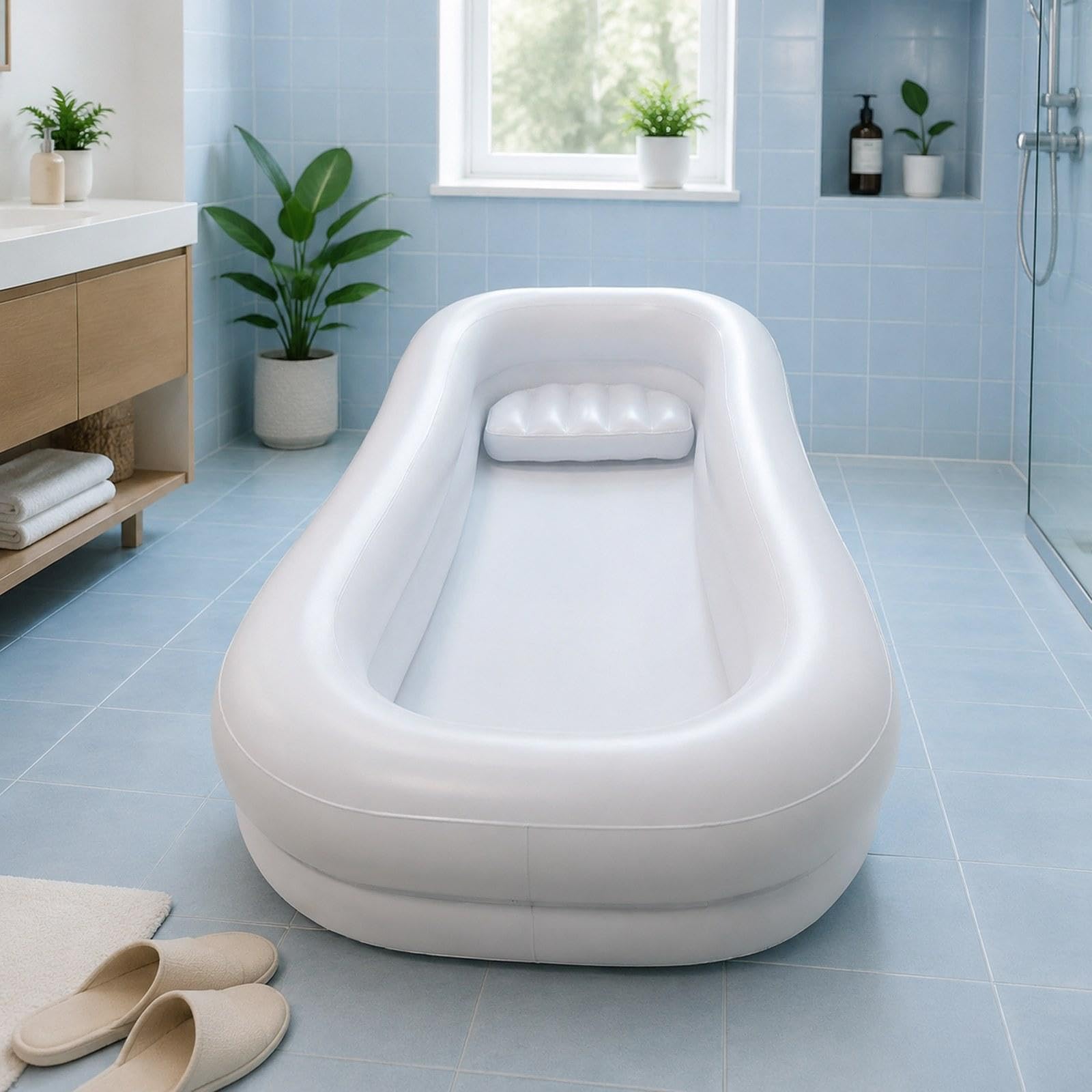Colcolo Bañera inflable, cama, suministros baño, cómoda bañera PVC para el hogar, inflado y desinflado rápido, ergonómica, para cama baño, Blanco