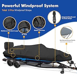 YimSting 1200D Waterproof Boat Cover - Fits 16\' to 18.5\' ft Bass, V-Hull, Tri-Hull, Fish & Ski, Runabout Bowrider Boats - Heavy Duty Canvas Black