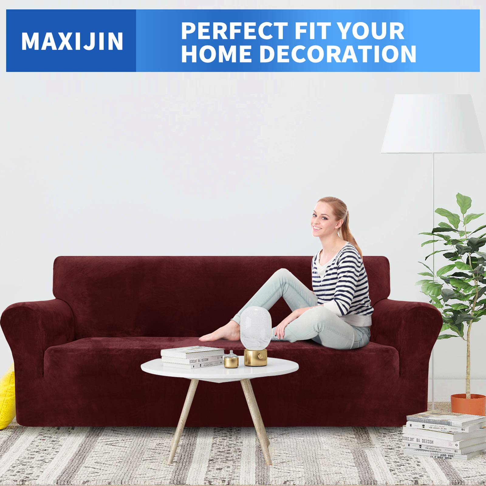 MAXIJIN Copridivano in velluto spesso Copridivano antiscivolo a 3 posti super elasticizzato per cani Pet Friendly 1 pezzo Protezione per mobili Copridivano peluche (3 posto, Velluto Rosso)