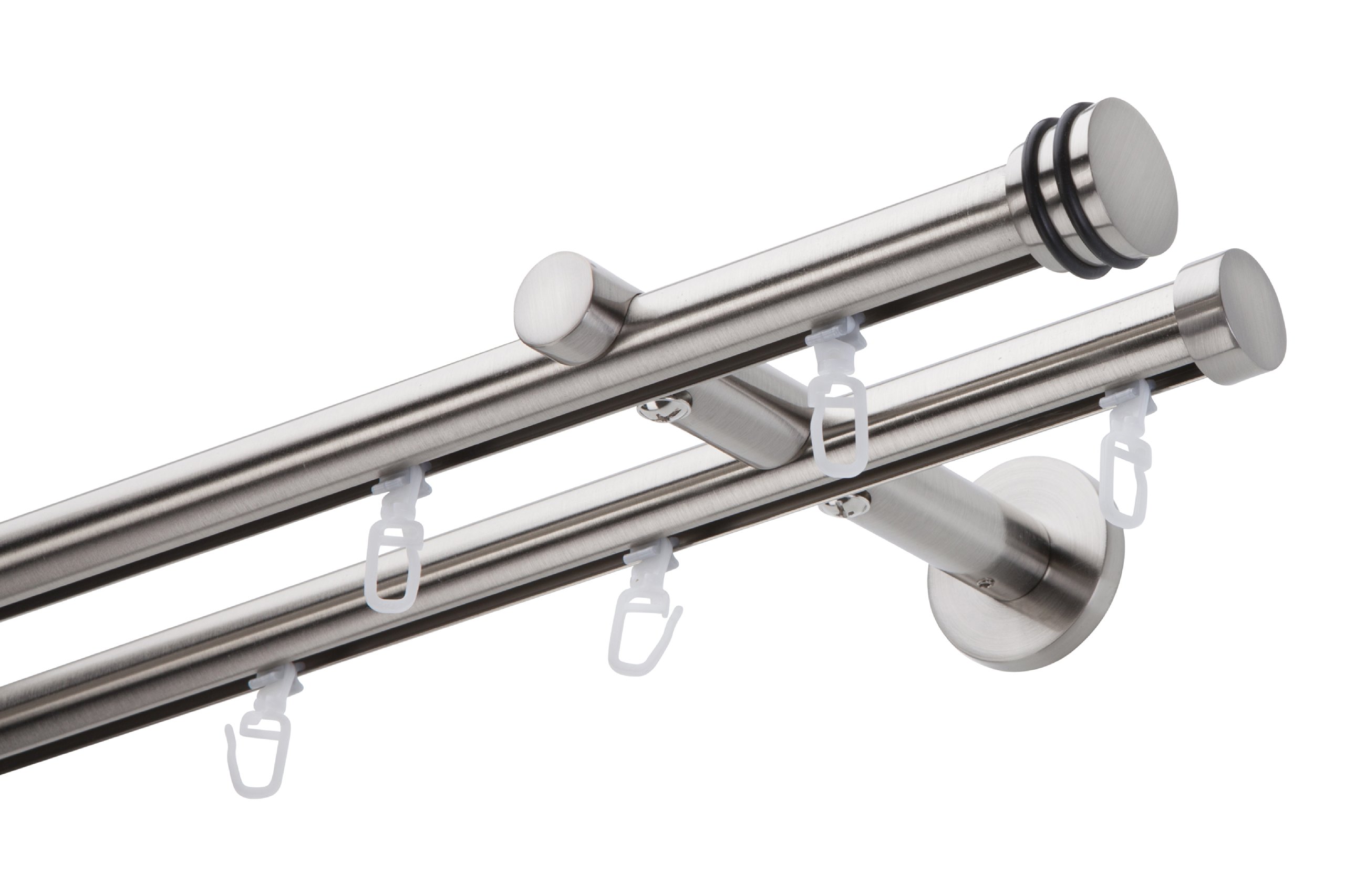 DécoProfi Gardinenstange Innenlauf 2-läufig Set Ø 20 mm Edelstahloptik (nickel gebürstet) I Länge: 600cm Aluminium für Wandmontage I Als Gardinenschiene & Vorhangstange geeignet