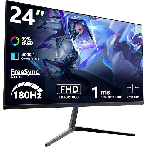 24 inch Gaming Computer Monitor FHD 1920x1080 with 180Hz Refresh Rate AMD FreeSync Premium Display, Eye Care, HDMI 3ms MPRT - Ideal for Gaming & Entertainment