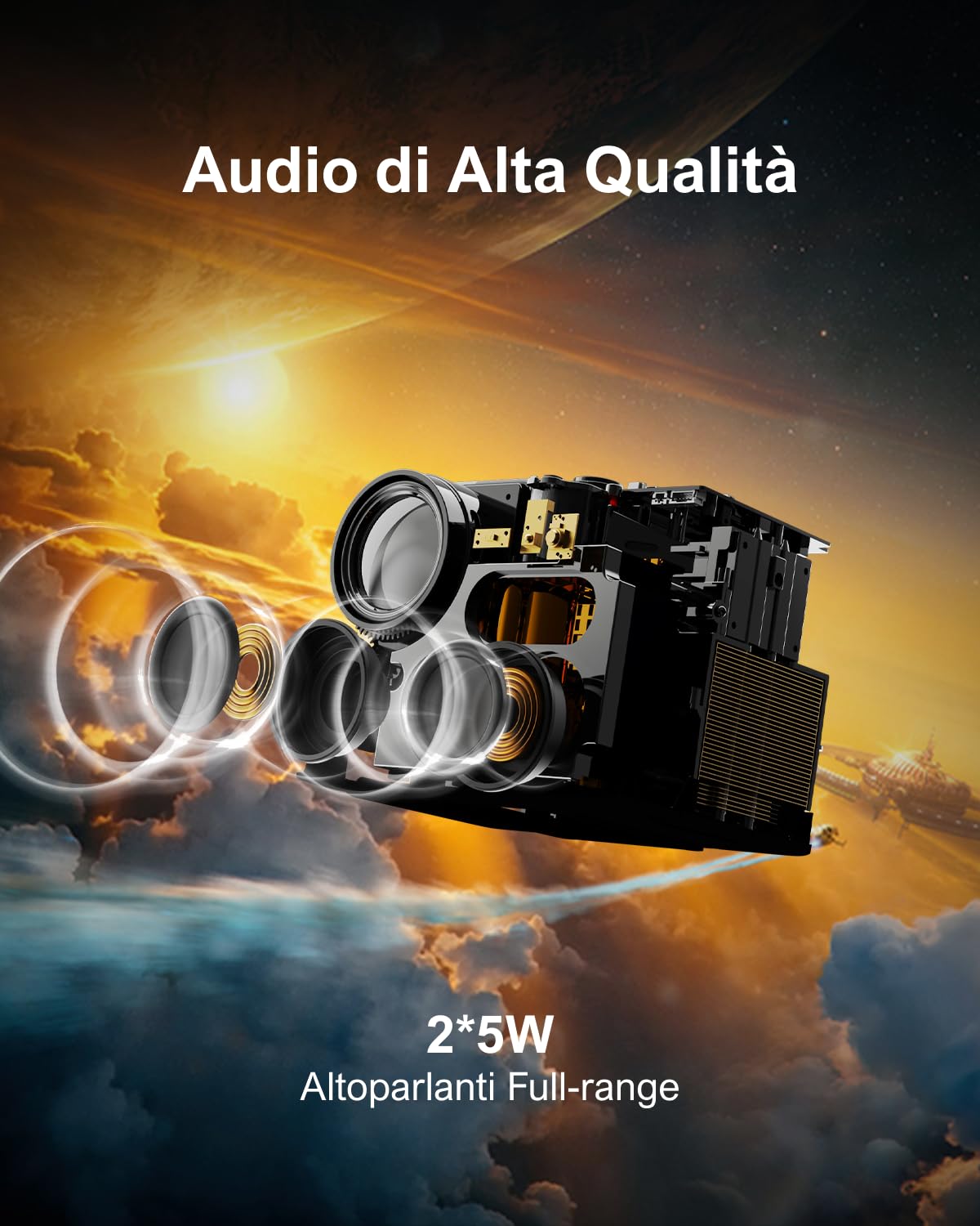 ULTIMEA Proiettore con Dolby Audio, Supporto 4K, Proiettore Portatile per Android TV 11.0, Presenta un Design Autonomo e un Gimbal a 90°, 600 ANSI Lumen, Bluetooth, Nova C40