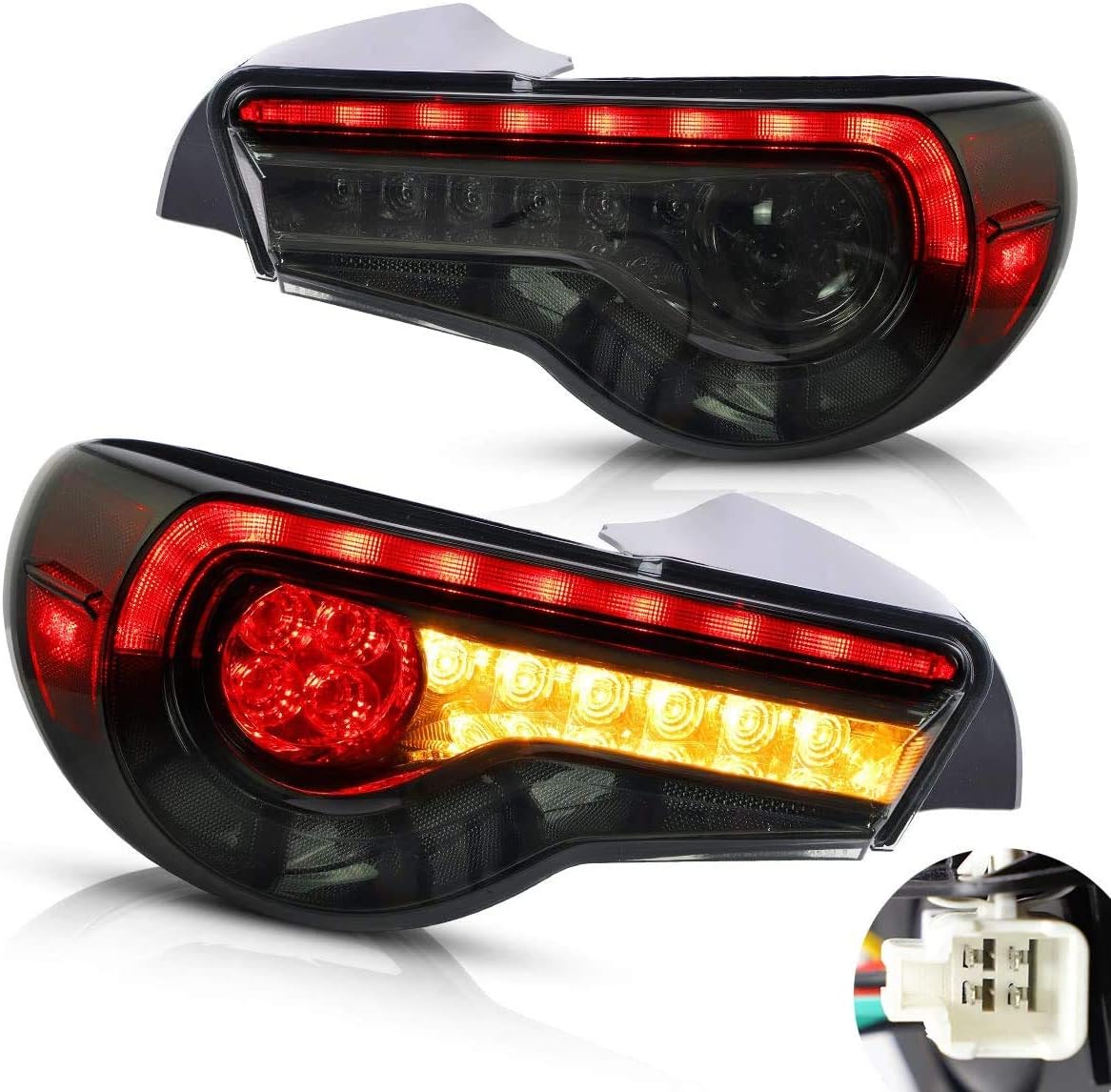 VLAND LED Rear Lights for GT86 2012-2019 BRZ 2013-2018 FRS 2013-2016, Rear Tail Lamp Assembly with Full LED DRL Bars,with Dynamic Indicator (Smoked)