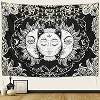 Vista 1 de ARFBEAR Tapiz de sol y luna, sol ardiente con estrellas, psicodélico, popular tapiz místico para colgar en la pared, manta de playa en blanco