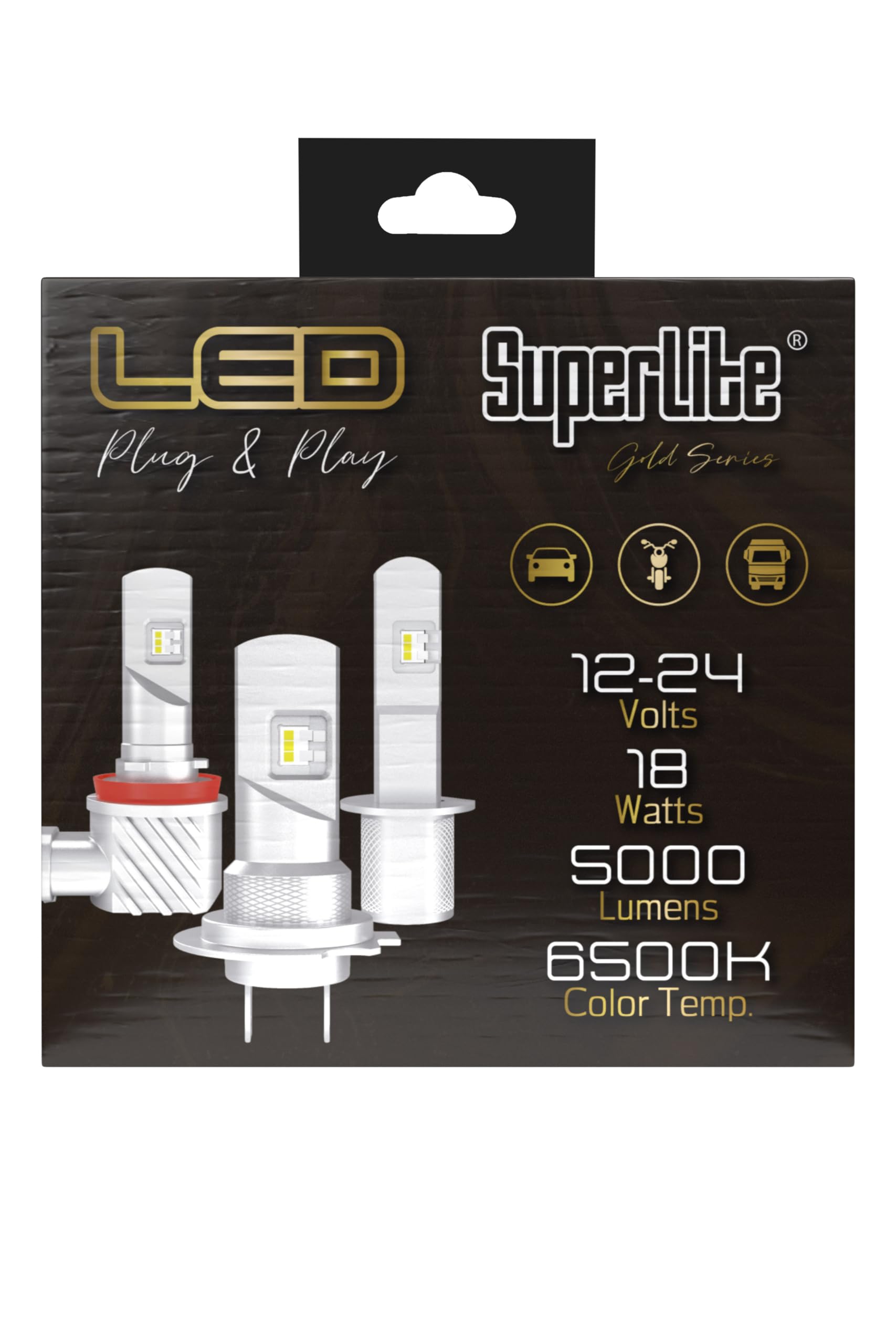 Kit de Lámparas Conversión Halógena to LED H7 Plug & Play Gold Series 6500K / 10000 Lumens / 12-24V / 18W Para Coche, Moto y Camión