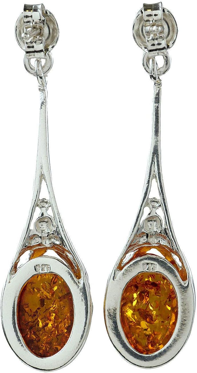 Amber Earrings - Baltic Honey Amber Dangling Earrings "Maggie" - Sterling Silver Jewelry Collection