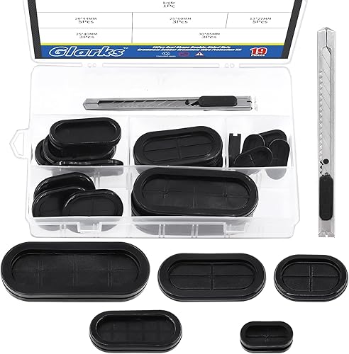 Glarks Surtido de 20 ojales de goma ovalados cerrados, 5 tamaños de ojales de goma de doble cara, juego de tapones de orificio para cortafuegos,