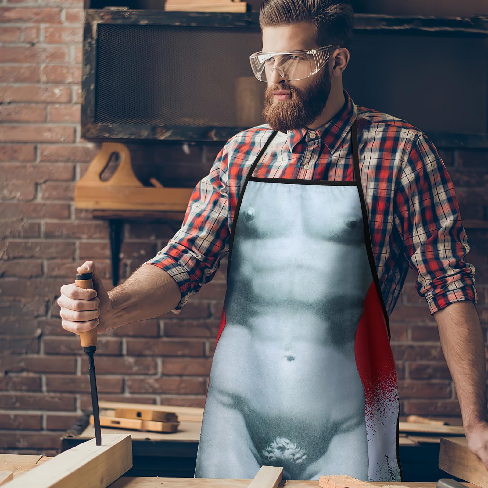 Cabilock Grembiule da cucina novità grembiule da cucina per uomo divertente statua di David grembiule per adulti per grigliare barbecue cottura cucina festa divertente per uomini