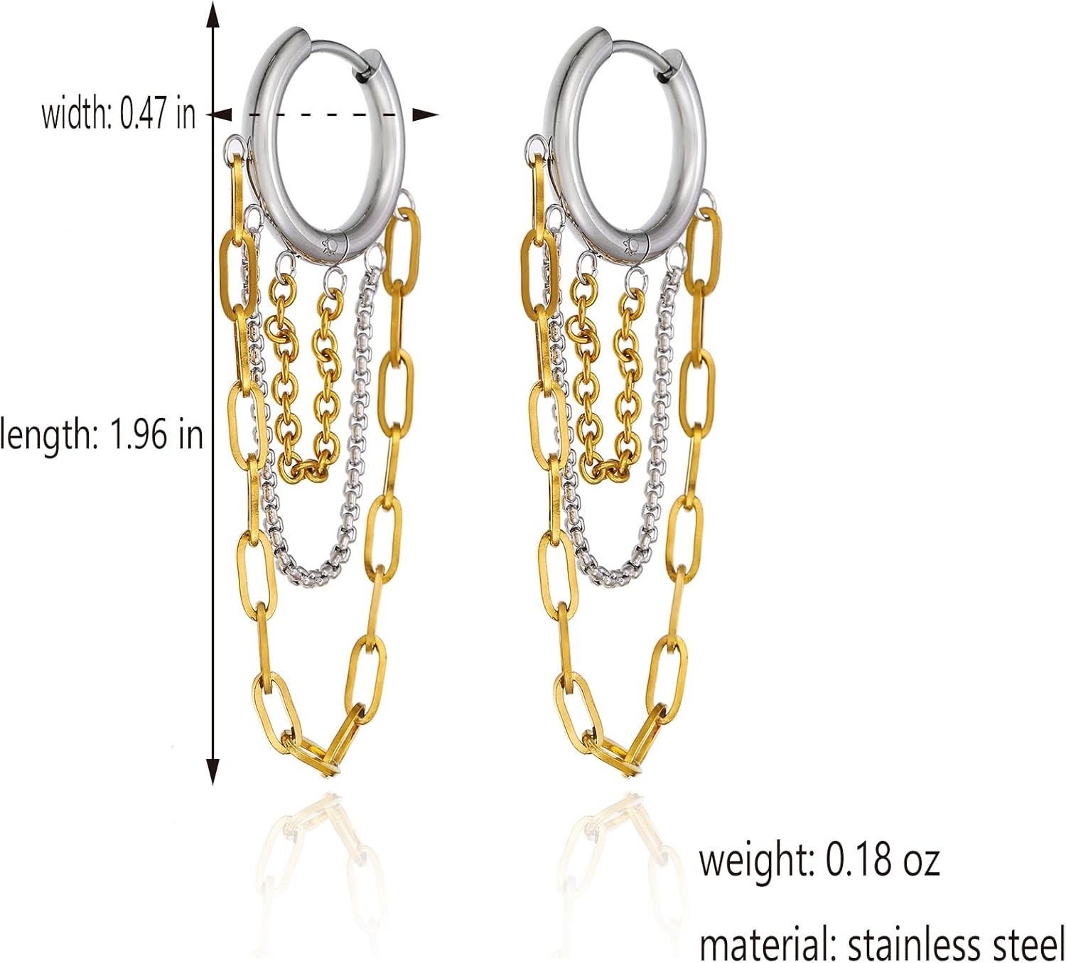 Gold And Silver Hoop Earrings for Women Tassel Chain Huggie Earrings Punk Hip Hop Jewelry Fashion Accessories - Image 6
