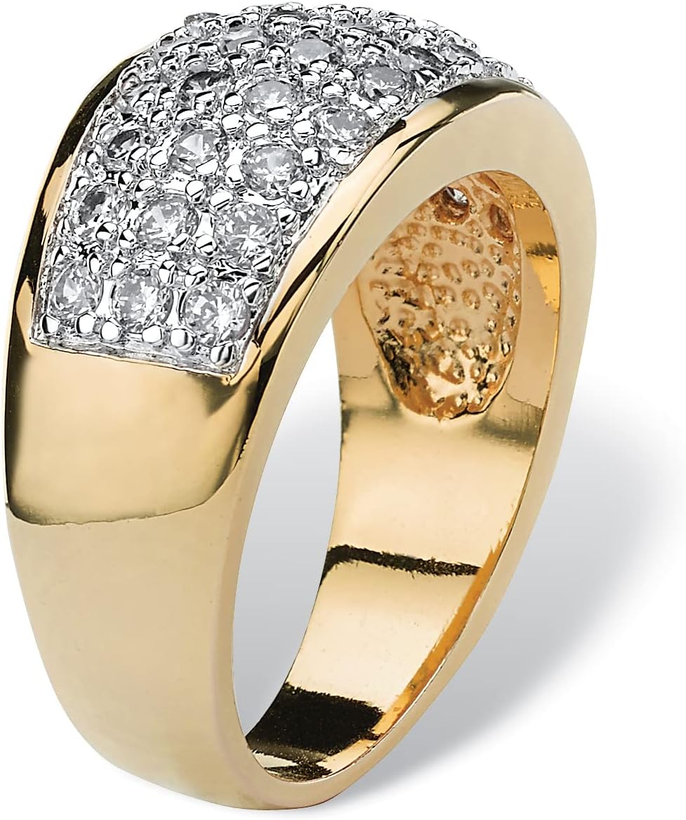 Palm Beach Jewelry PalmBeach Yellow Gold-Plated Round Cubic Zirconia Dome Pave Ring Sizes 6-10